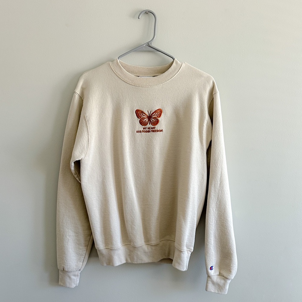 Champion Embroidered Butterfly Sweatshirt in Cream